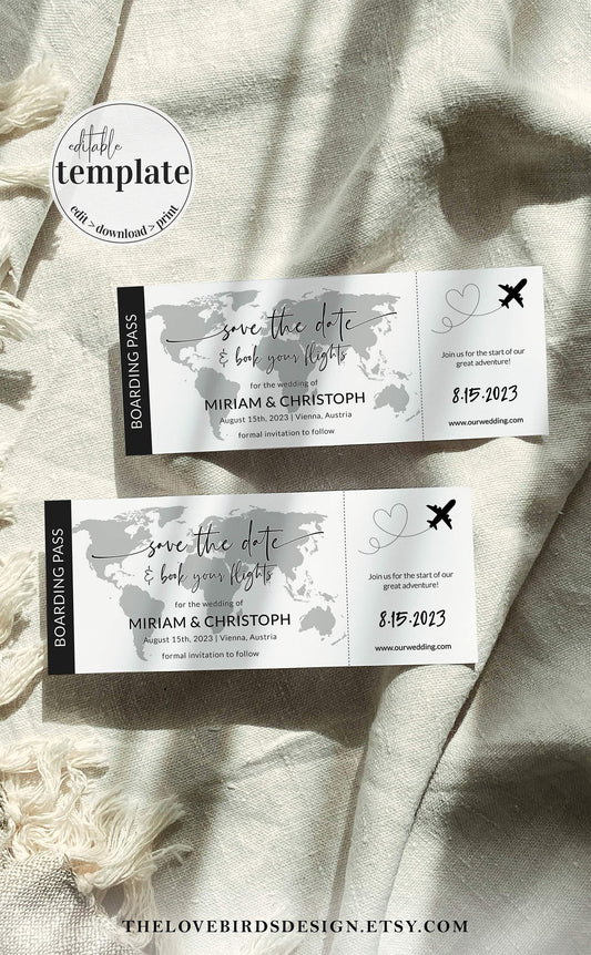 Boarding Pass Save the Date Destination Wedding Invite #072w