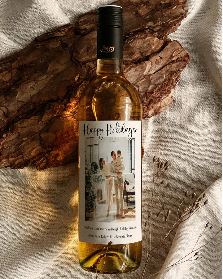 Simple Christmas Cards Wine Label with Photo, Christmas Wine Label Template for 2022 Holiday Greetings