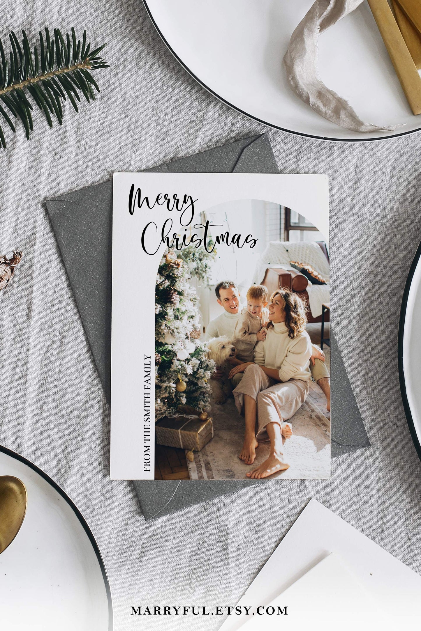 Modern Christmas Card Template with Photos for Familay Holiday Greetings Card