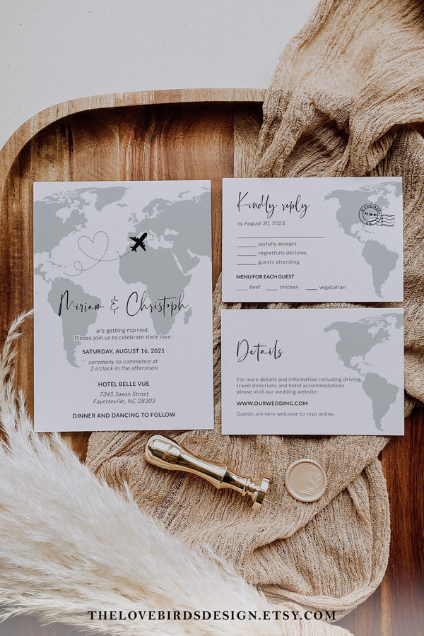 Destination Wedding Invitation Template for Travel Wedding, Boarding Pass Ticket Wedding Invite #072w