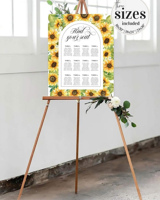 Sunflower Wedding Seating Chart Template for Rustic Wedding in Summer, Template to download and print #006