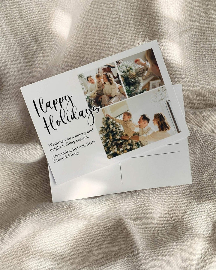 Horizontal Christmas Card Template with Photos for Holiday Card 2022, Personalized Postcard Template to Download