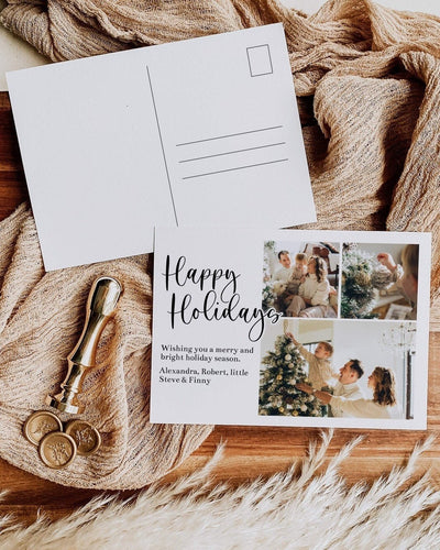 Horizontal Christmas Card Template with Photos for Holiday Card 2022, Personalized Postcard Template to Download