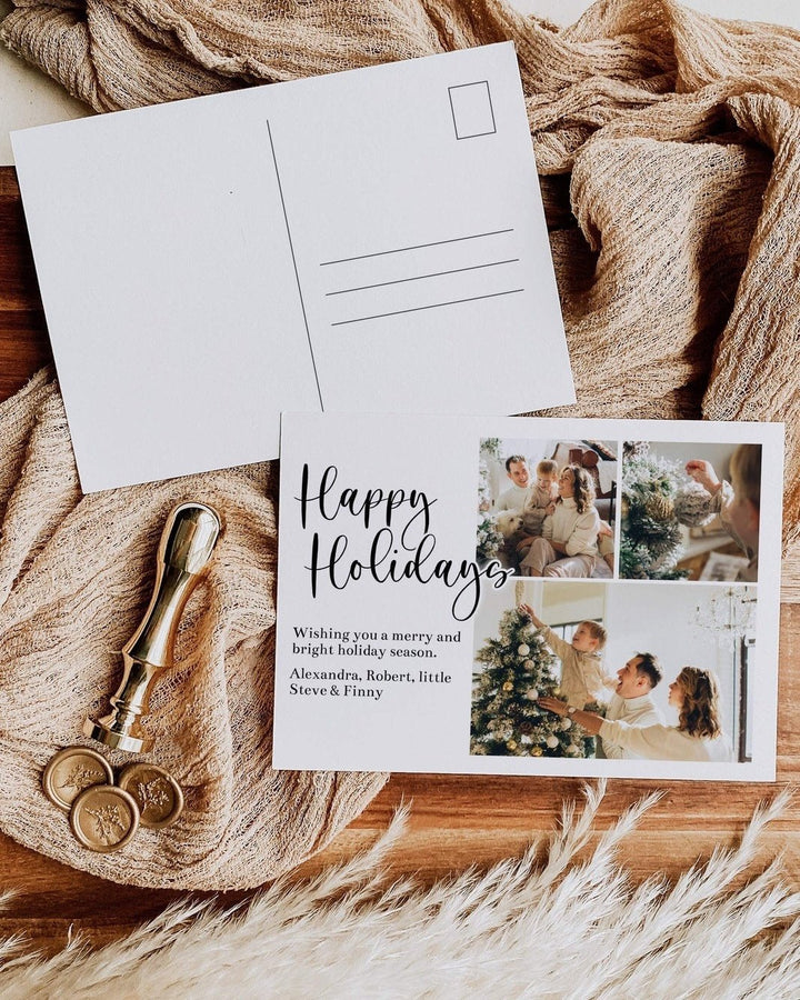 Horizontal Christmas Card Template with Photos for Holiday Card 2022, Personalized Postcard Template to Download