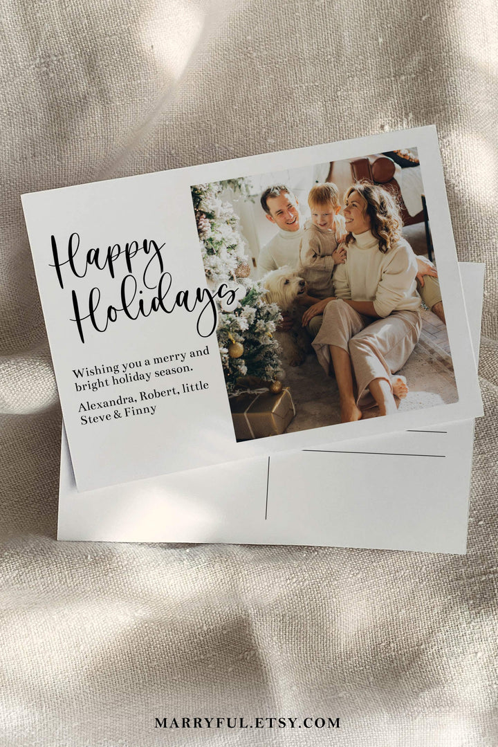 Horizontal Personalized New Years Postcard Template with Photo to Download, Christmas Card Template 2022