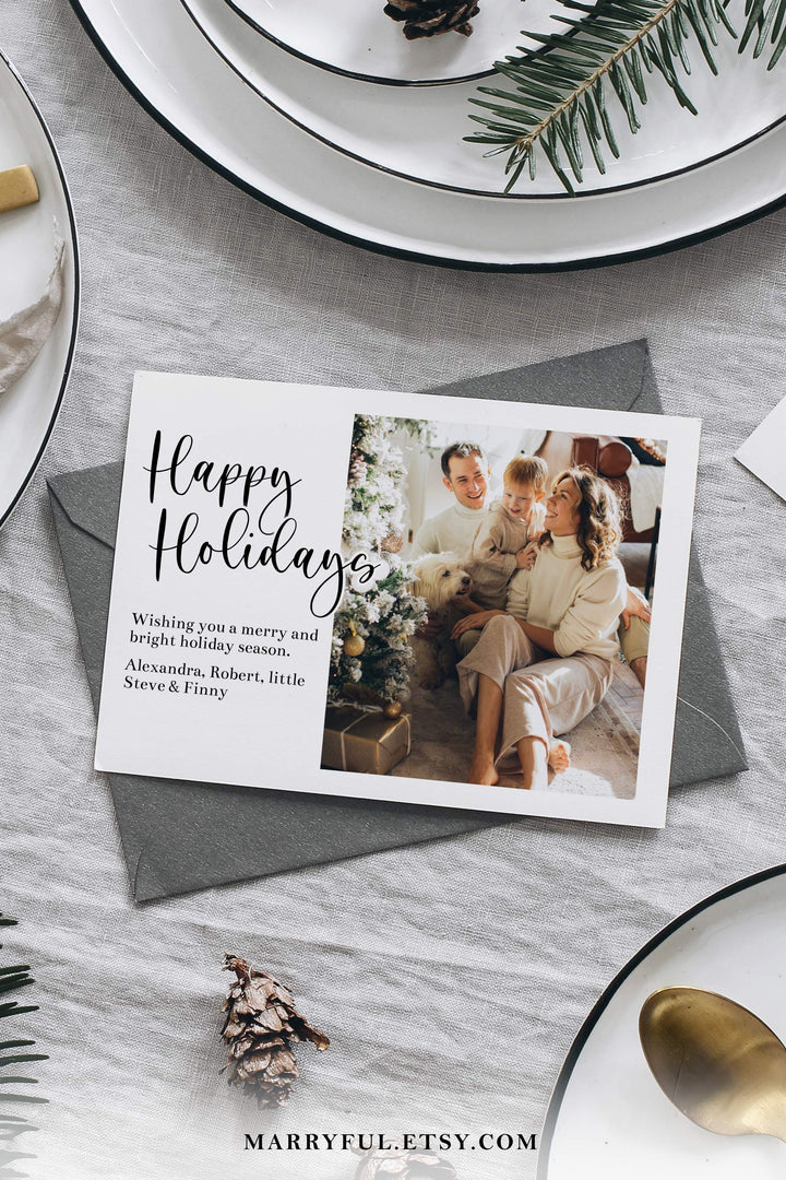 Horizontal Personalized New Years Postcard Template with Photo to Download, Christmas Card Template 2022