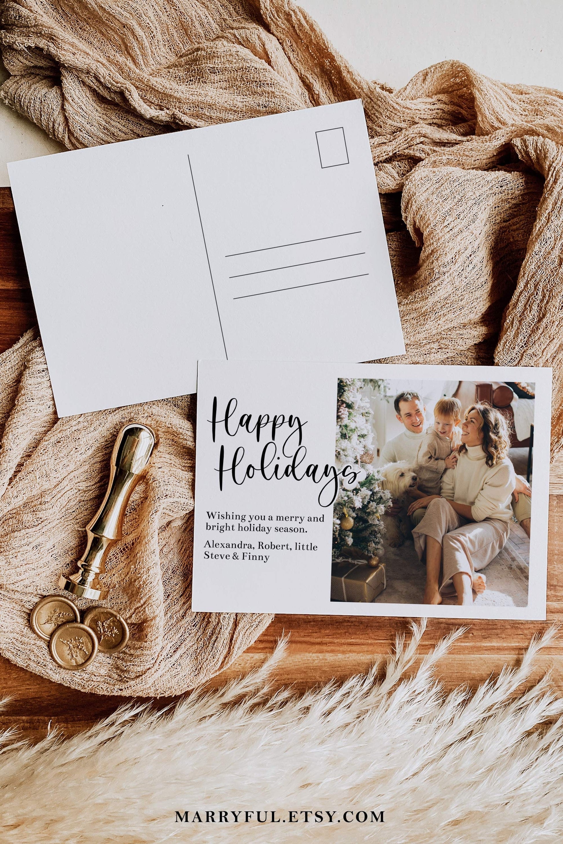 Horizontal Personalized New Years Postcard Template with Photo to Download, Christmas Card Template 2022