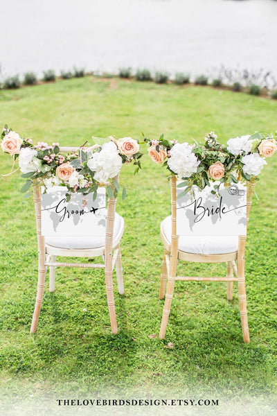 Destination Wedding Chair Sign for Bride and Groom Travel Wedding table decoration Mr and Mrs Signs 072w - marryful