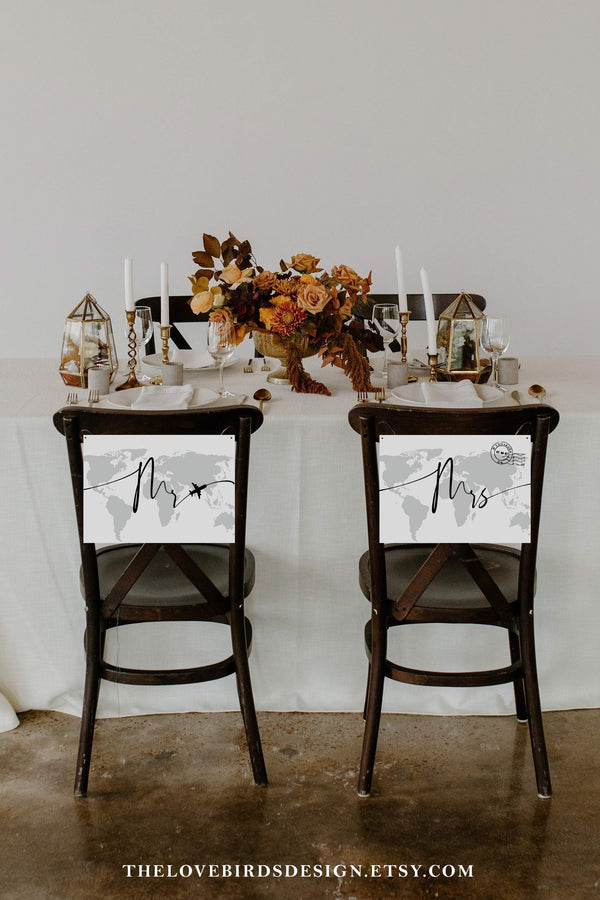 Travel Mr and Mrs Chair Sign for Destination Wedding Table Decoration Sign Bride and Groom 072w - marryful