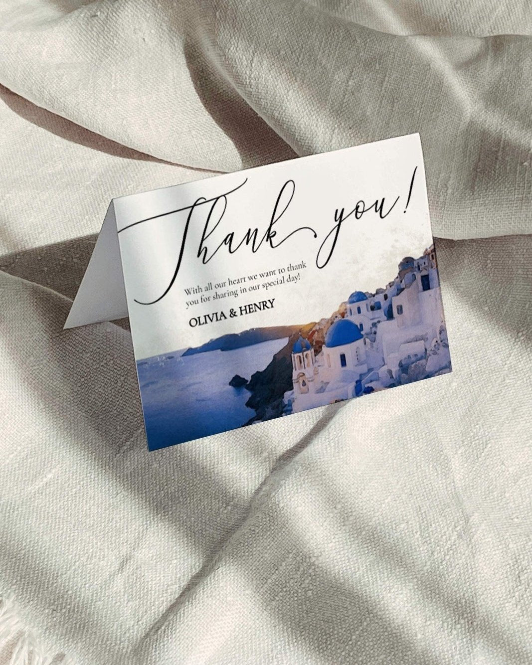 Santorini Wedding Thank You Card Template to Download & Print for Mediterranean Wedding in Greek #080
