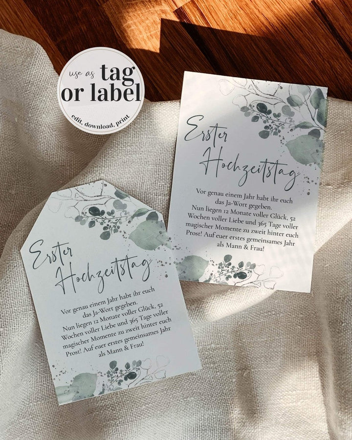 GERMAN Marriage Milestone Wine Tags, Year of Firsts Wine Bottle Tags
