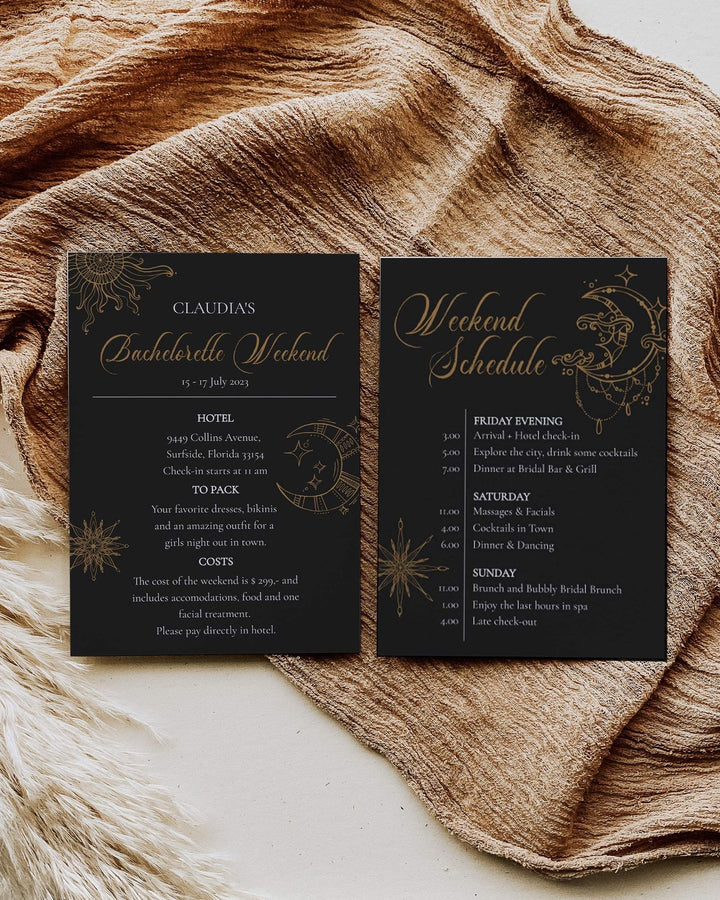 Witchy Bachelorette Weekend Itinerary for Starry Bridal Shower, Galaxy Bridal Shower Invitation and Schedule #062