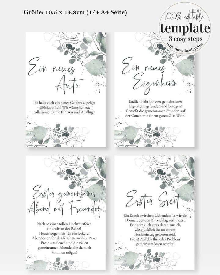 GERMAN Marriage Milestone Wine Tags, Year of Firsts Wine Bottle Tags