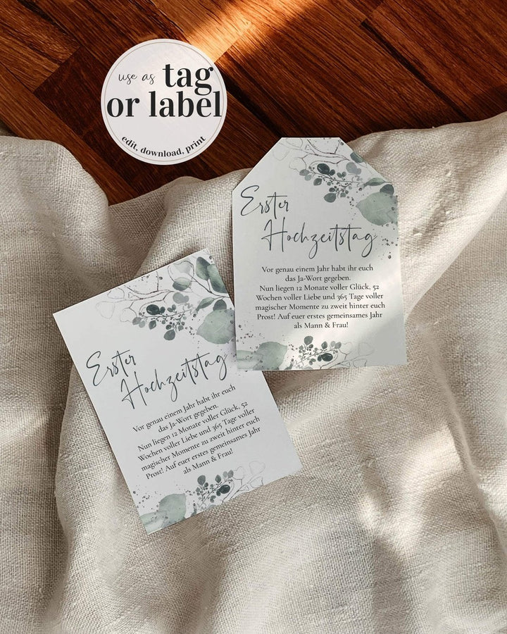 GERMAN Marriage Milestone Wine Tags, Year of Firsts Wine Bottle Tags