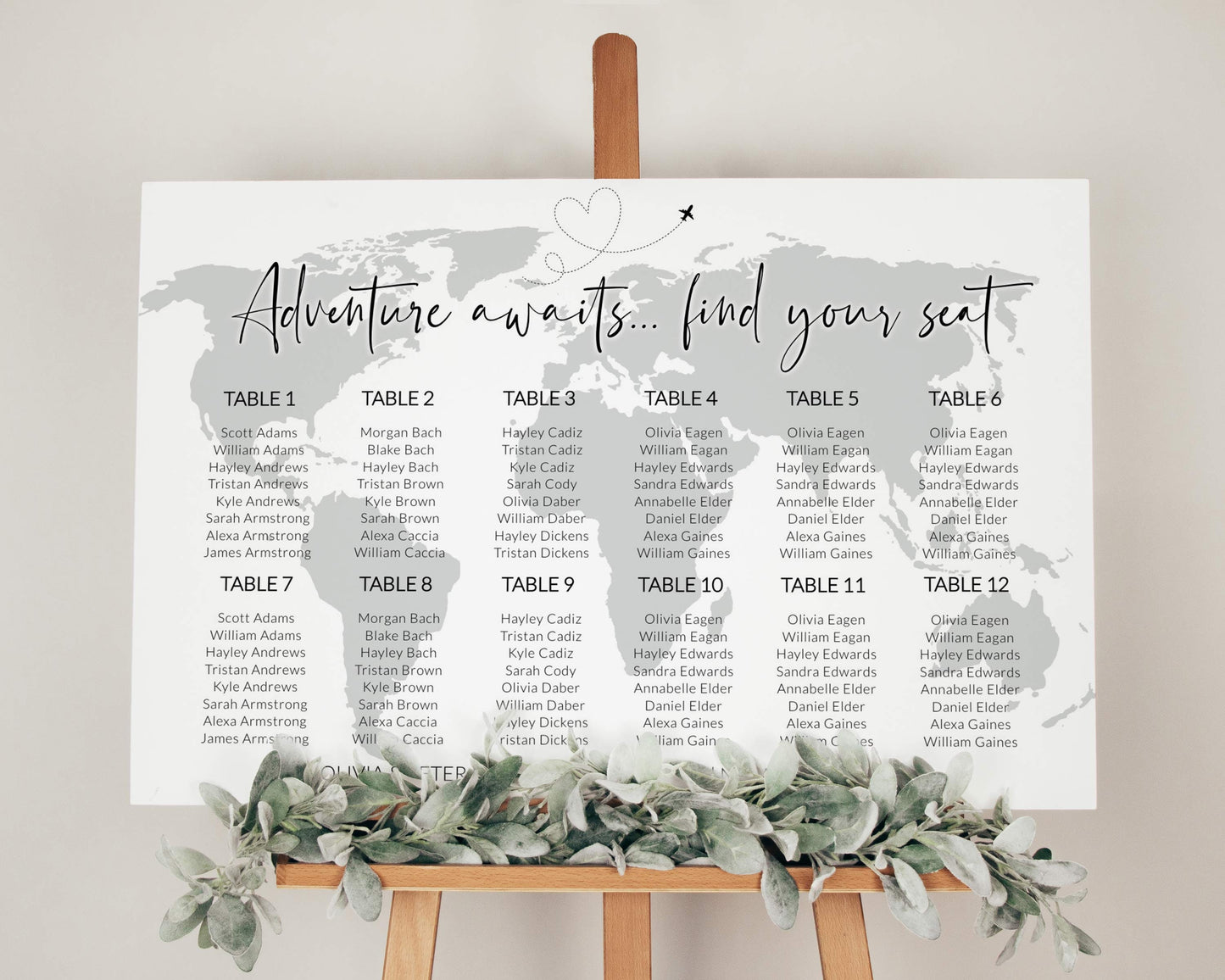 Travel Wedding Seating Chart for Destination Wedding Decor, Watercolor Map Seating Poster #072w