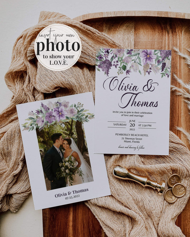 Lavender Wedding Invitation Suite with Florals and Greenery 071a - marryful
