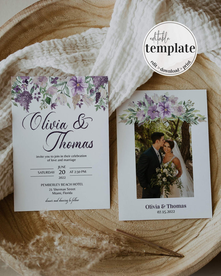 Lavender Wedding Invitation Suite with Florals and Greenery 071a - marryful