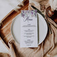 Menu Card Printable Template for Purple Wedding Celebration Lilac Bridal Shower or Girl Baby Shower #071a
