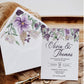 Purple Envelope Liner Template for Vintage Wedding, Romantic Baby Shower or Sweet Sixteen Party Invitation #071a