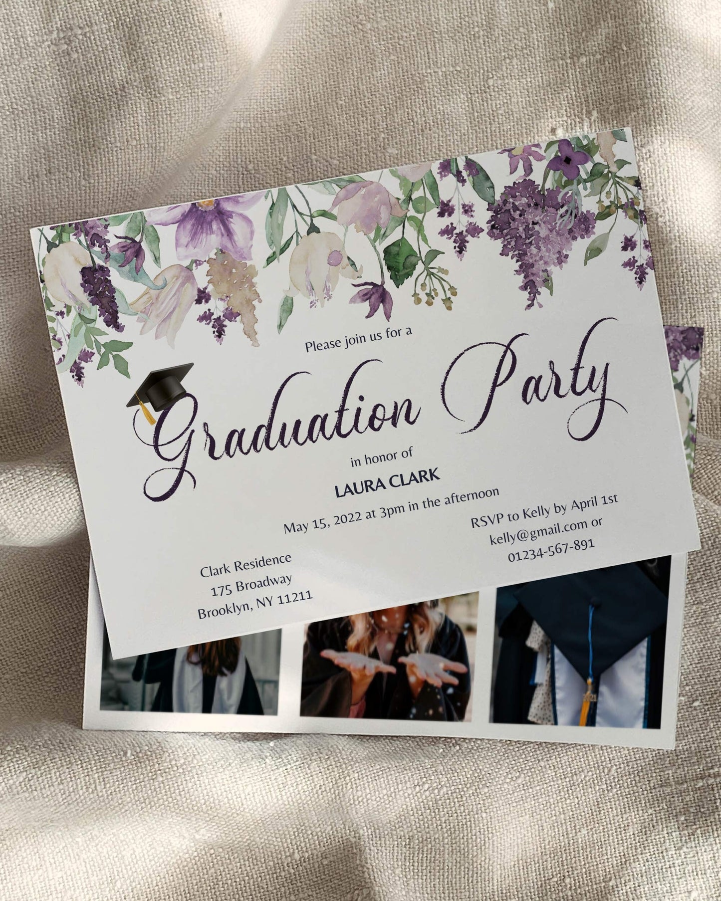 Lavender Graduation Party Invitation for Class of 2024 Floral Purple and Plum Invite Template #071a