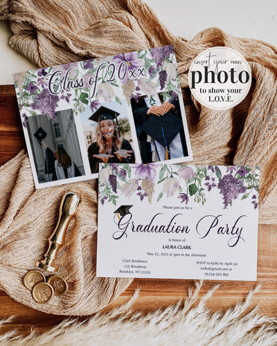 Lavender Graduation Party Invitation for Class of 2024 Floral Purple and Plum Invite Template 071a - marryful