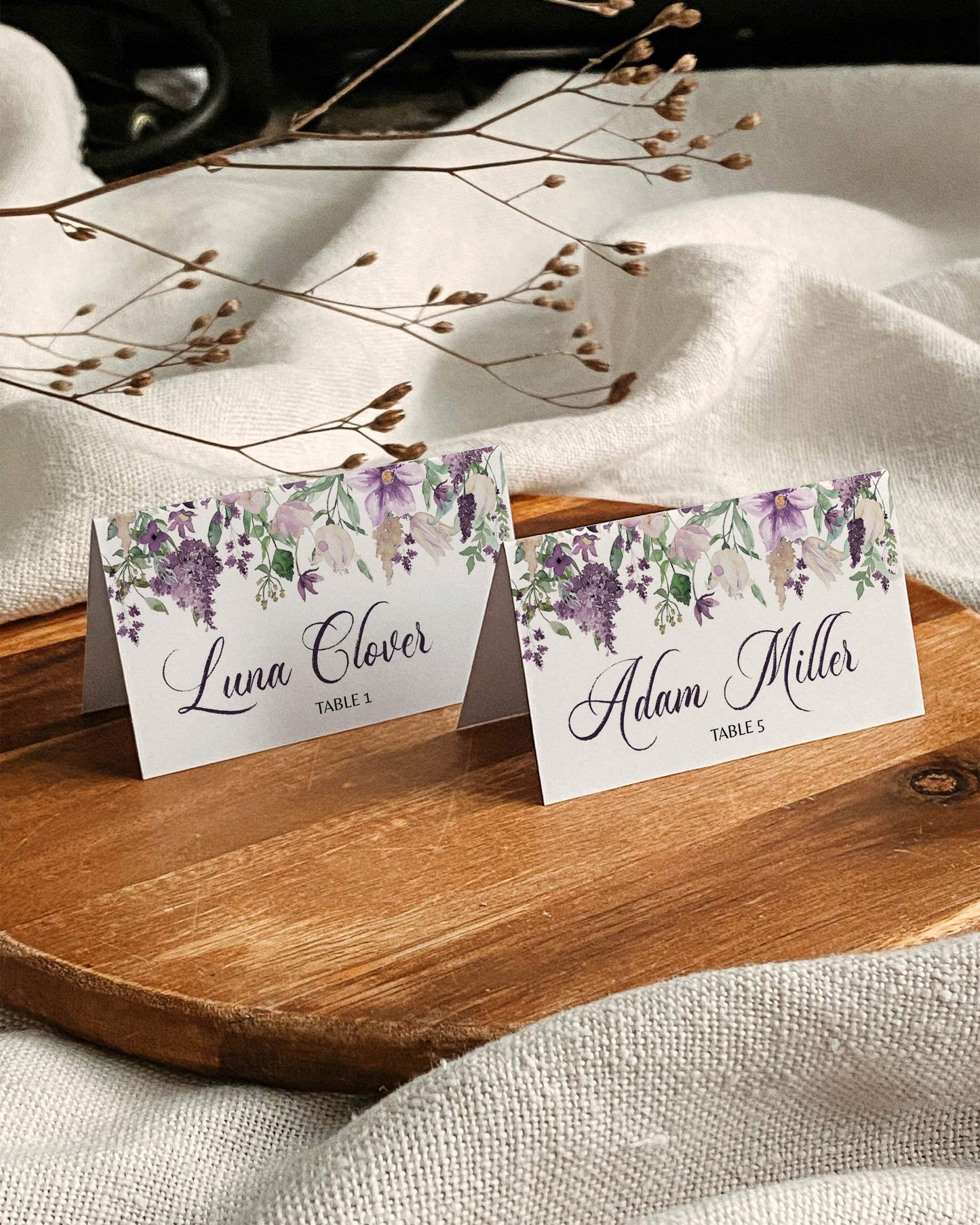 Lavender Place Card Templates for Romantic Wedding, Bridal or Baby Shower, Graduation or Birthday Party #071a