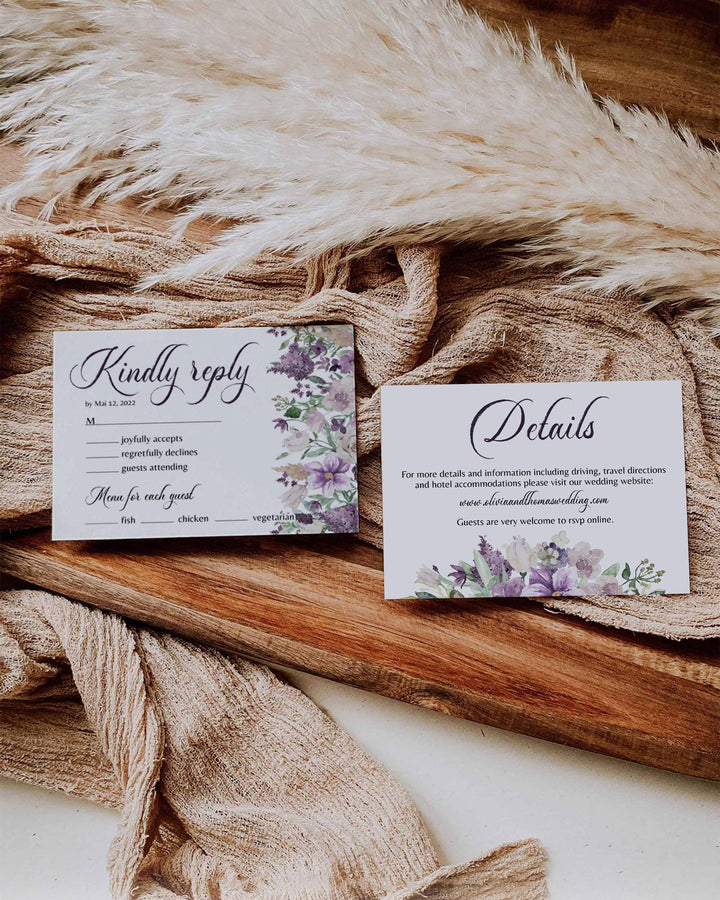 Lavender Wedding Invitation Suite with Florals and Greenery 071a - marryful