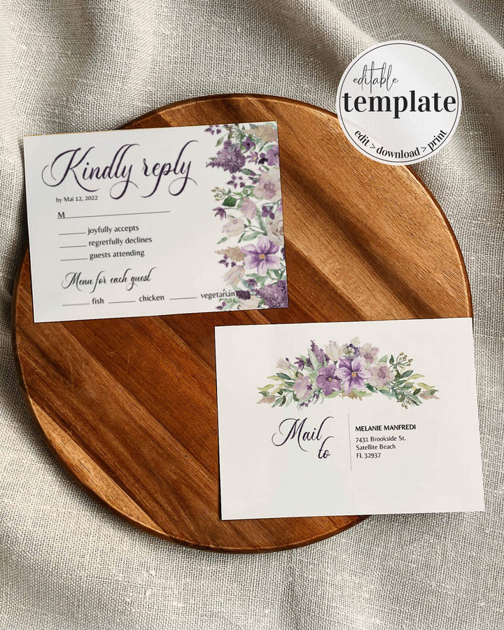 Lavender Wedding Invitation Suite with Florals and Greenery 071a - marryful