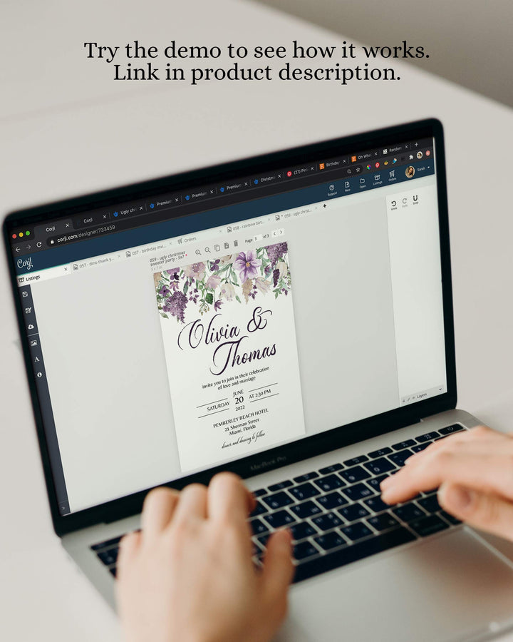 Purple Save the Date Invitation Template for Floral Vintage Wedding 071a - marryful