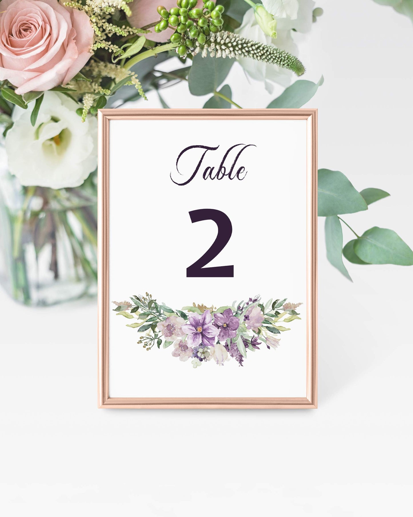 Purple Table Numbers Template for Vintage Wedding, Girls Baby Shower or Plum Bridal Shower #071a