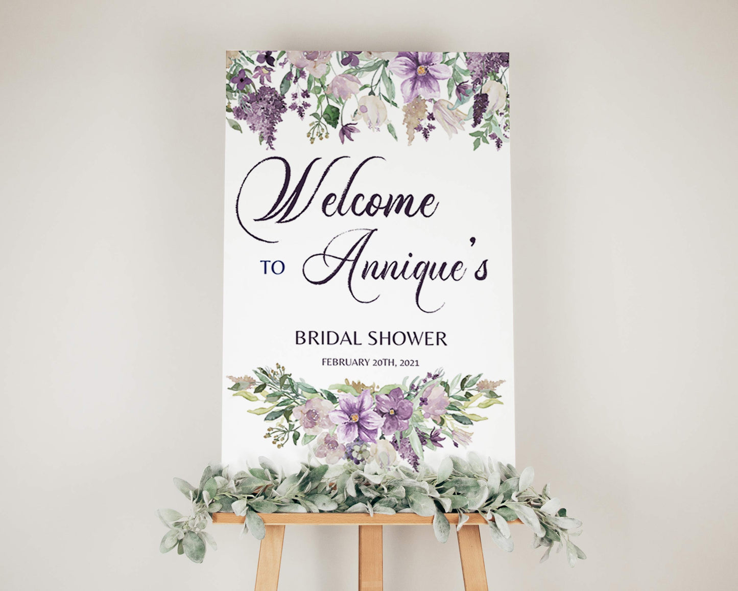 Floral Purple Welcome Sign for Bridal or Baby Shower also perfect for a Lilac Wedding or Birthday Party #071a