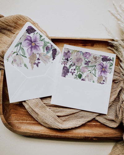 Purple Envelope Liner Template for Vintage Wedding, Romantic Baby Shower or Sweet Sixteen Party Invitation 071a - marryful