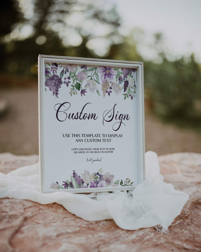 Lilac Custom Sign for Vintage Wedding, Floral Birthday or Baby Shower for Girls, perfect party Decorations 071a - marryful