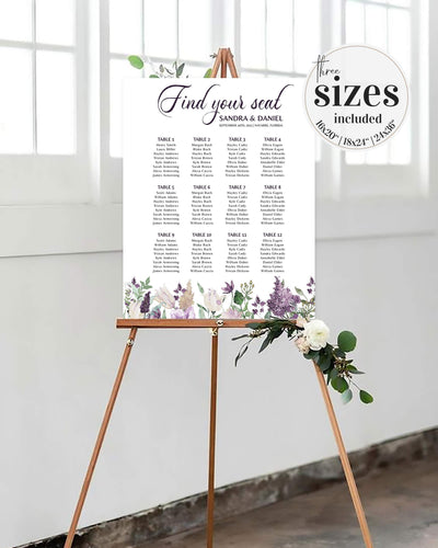 Lavender Seating Chart Template for Floral Wedding, Lilac Birthday or Sweet Baby Shower Party for Girls 071a - marryful