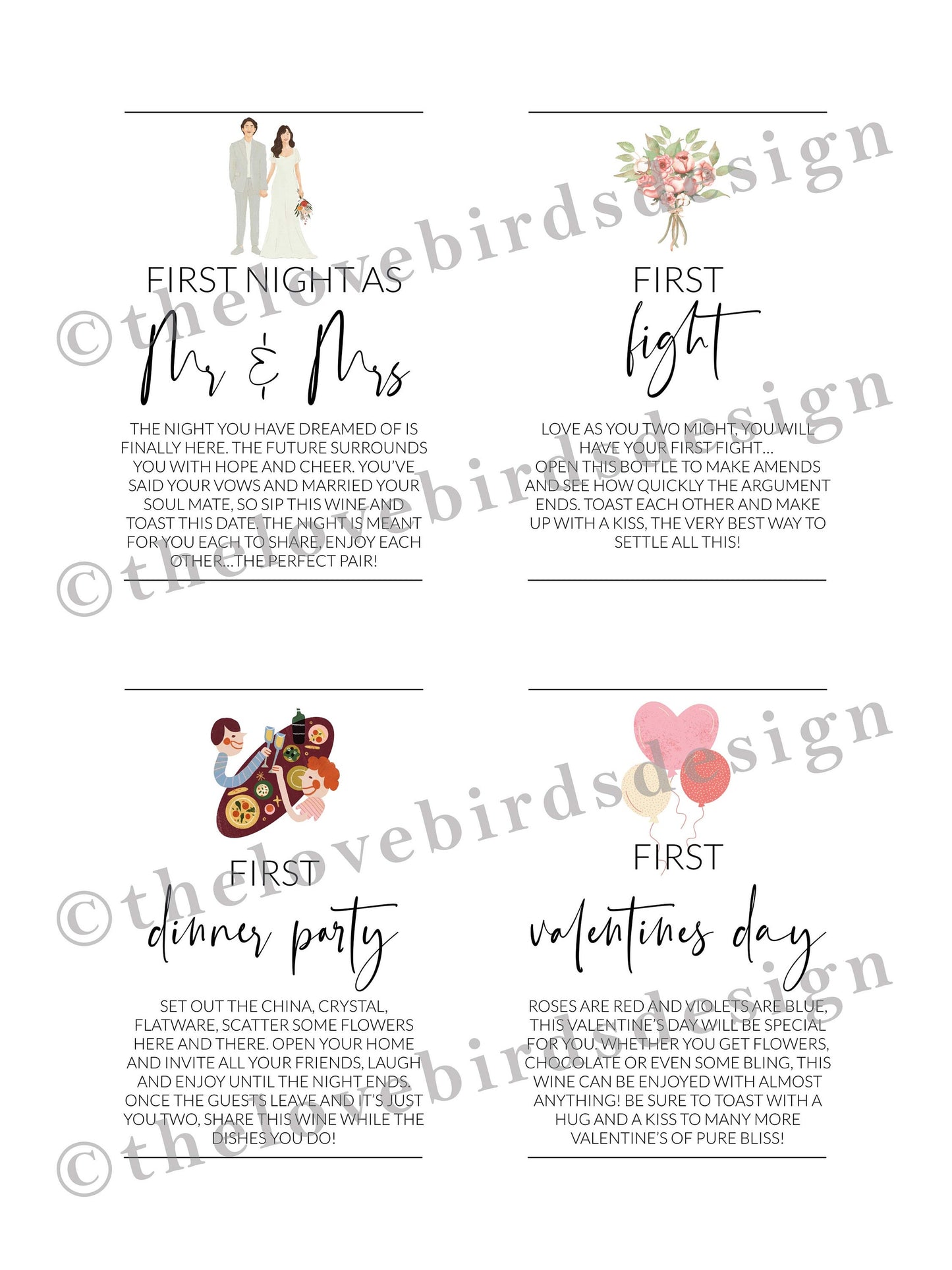 Marriage Milestone Wine Tags + Sign Bundle, Year of Firsts Wine Basket Tags, Wedding Milestone Wine Label Wedding Gift