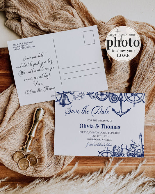 Beach Wedding Save the Dates Postcard Invitation for Destination Wedding | printable template