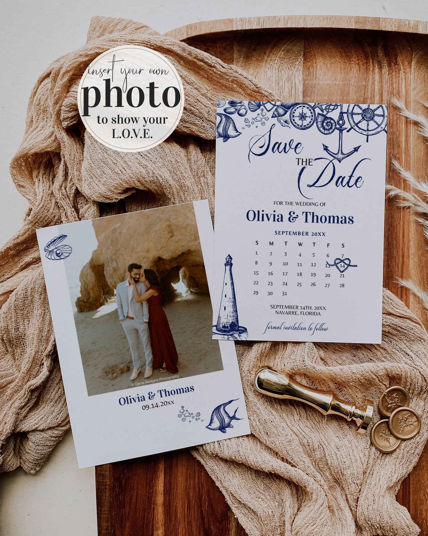 Nautical Save the Date Calendar Wedding Invitation | Printable Template