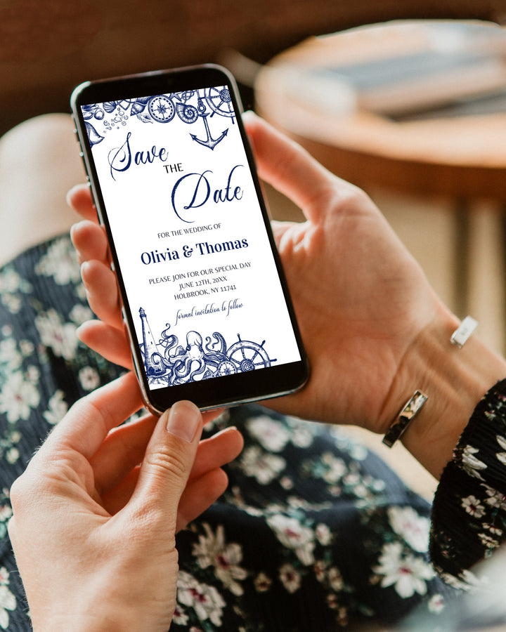 Nautical Wedding Invitation for Phone Send Beach Wedding Save the Date via Text Download Digital Template - marryful