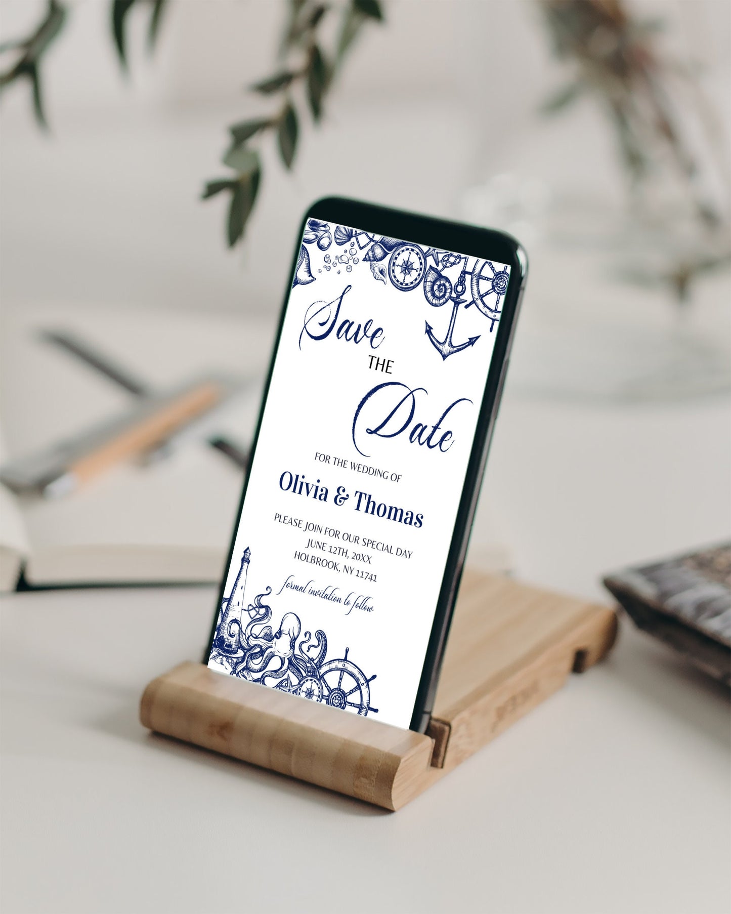 Nautical Wedding Invitation for Phone Send Beach Wedding Save the Date via Text Download Digital Template