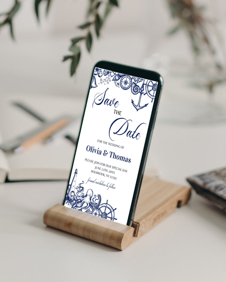 Nautical Wedding Invitation for Phone Send Beach Wedding Save the Date via Text Download Digital Template - marryful