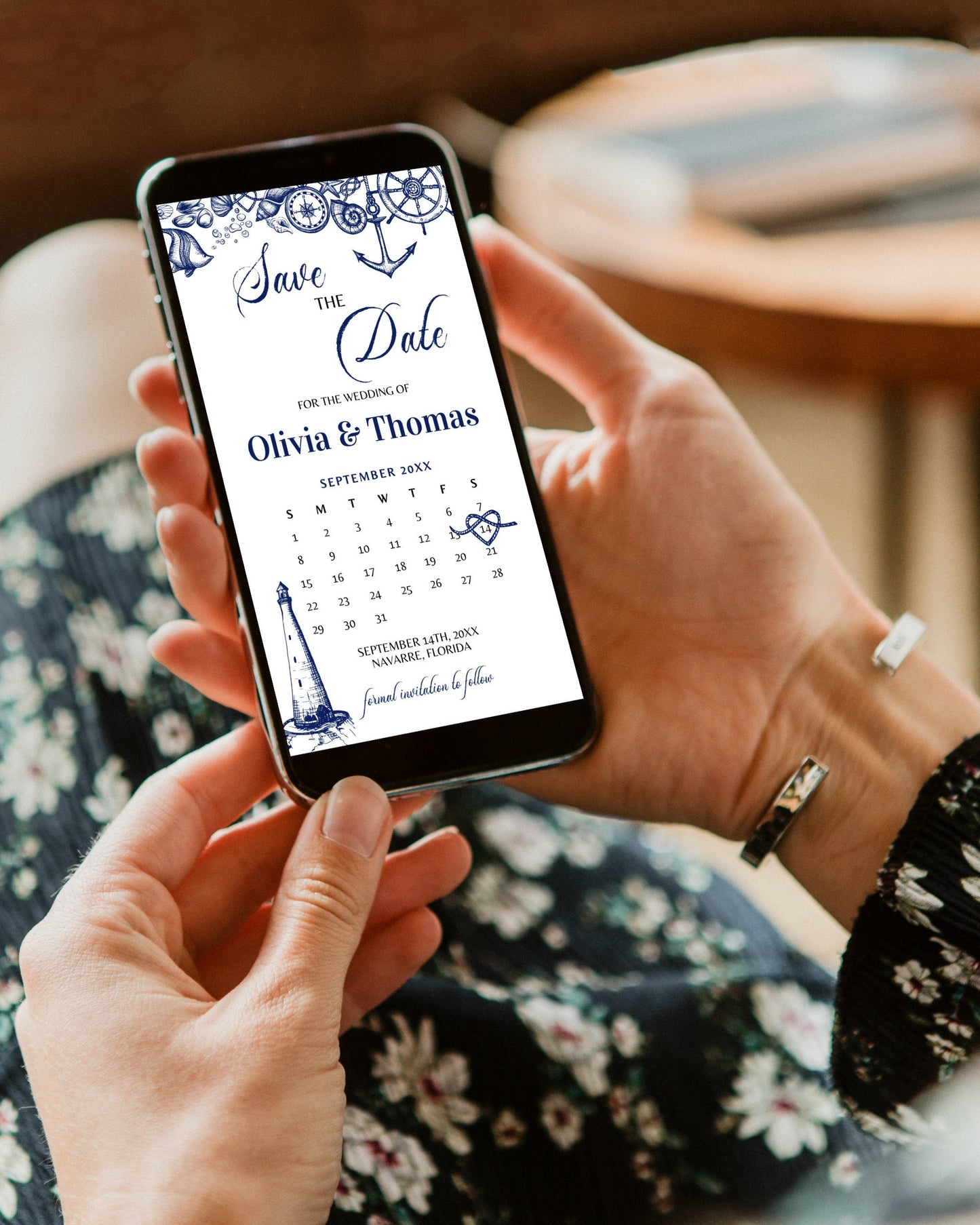 Nautical Wedding Save the Date Calendar Invitation Template for Destination Wedding at the Beach | Digital Template