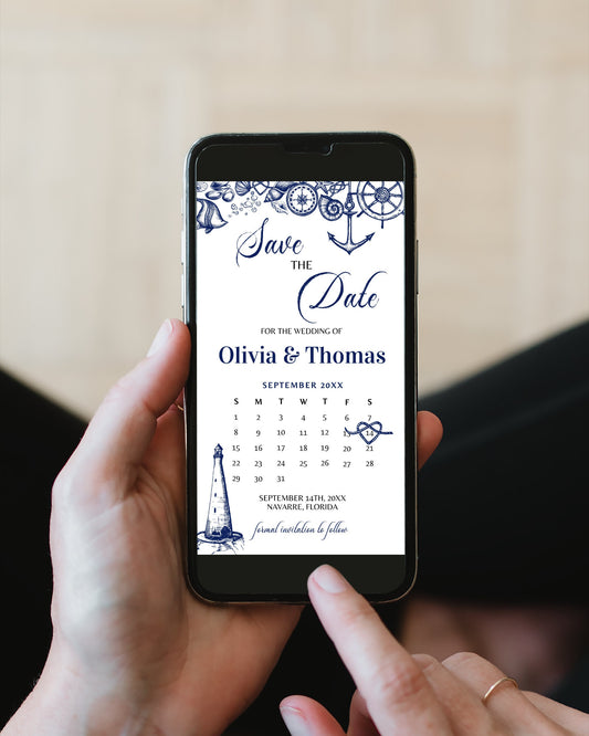 Nautical Wedding Save the Date Calendar Invitation Template for Destination Wedding at the Beach | Digital Template