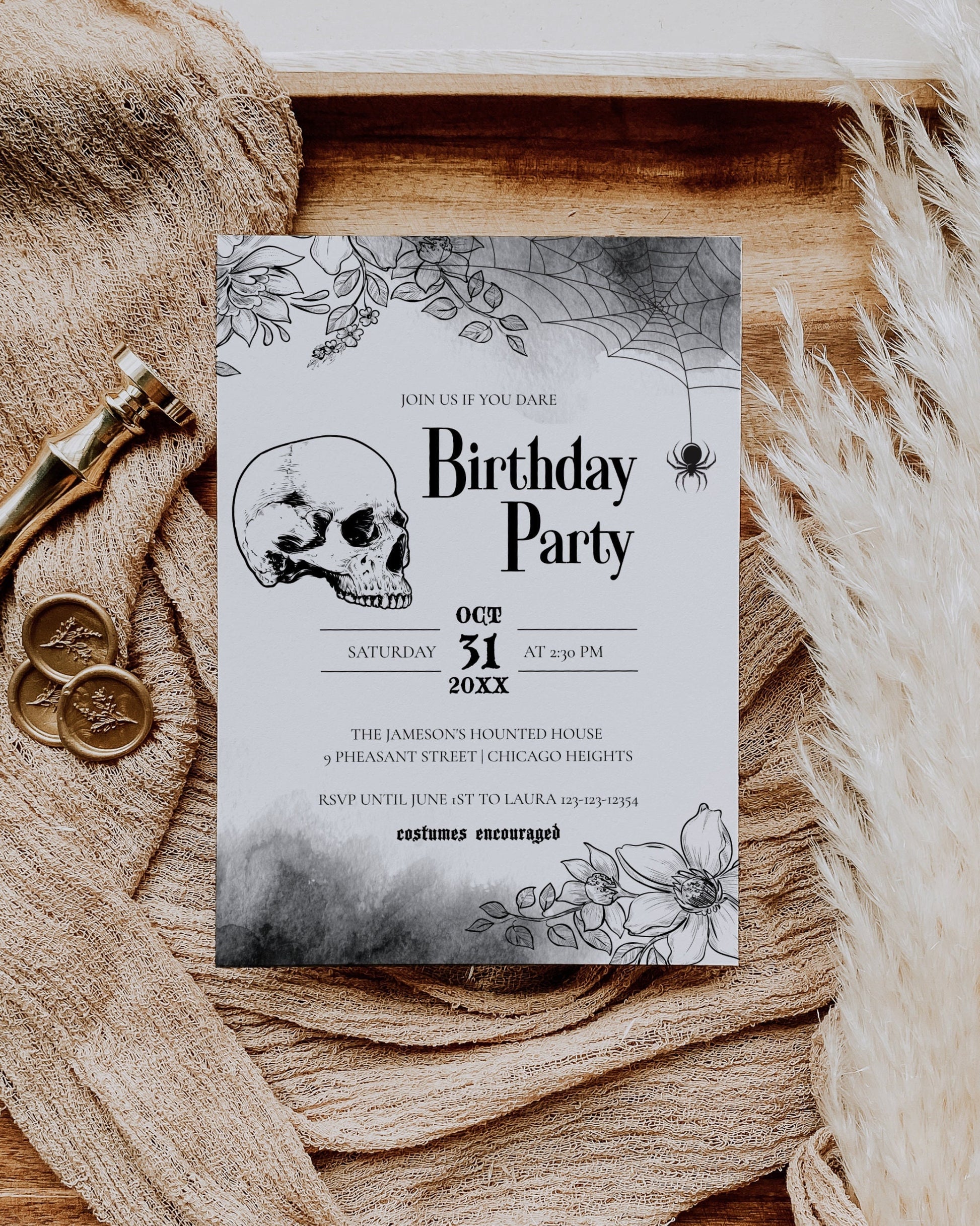 Halloween Birthday Party Invitation death to my 20s or funeral for my youth party invite