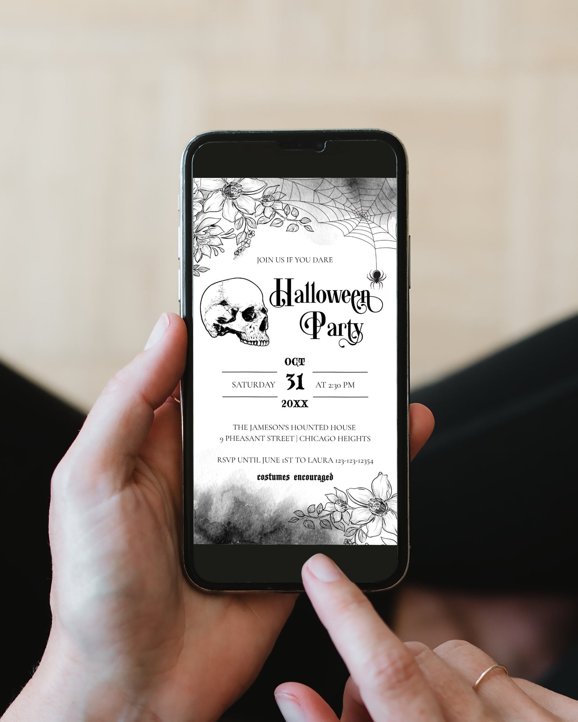 Phone Halloween Party Invitation for Adults Digital Costume Party Invitation Template