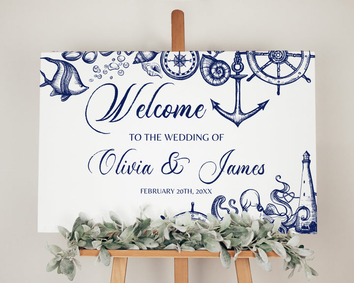 Nautical Wedding Welcome Sign for Beach Wedding Bridal Shower or Baby Shower Party | Printable Template - marryful