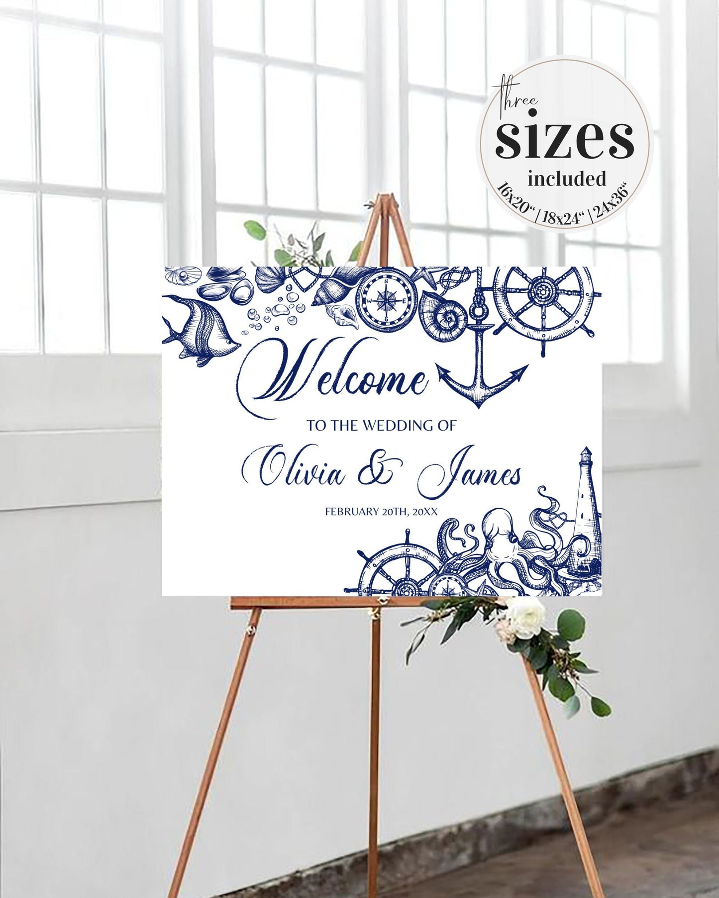 Nautical Wedding Welcome Sign for Beach Wedding Bridal Shower or Baby Shower Party | Printable Template