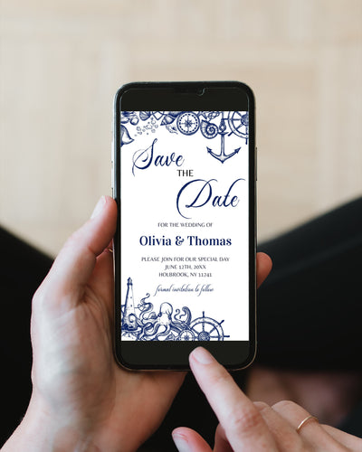 Nautical Wedding Invitation for Phone Send Beach Wedding Save the Date via Text Download Digital Template - marryful