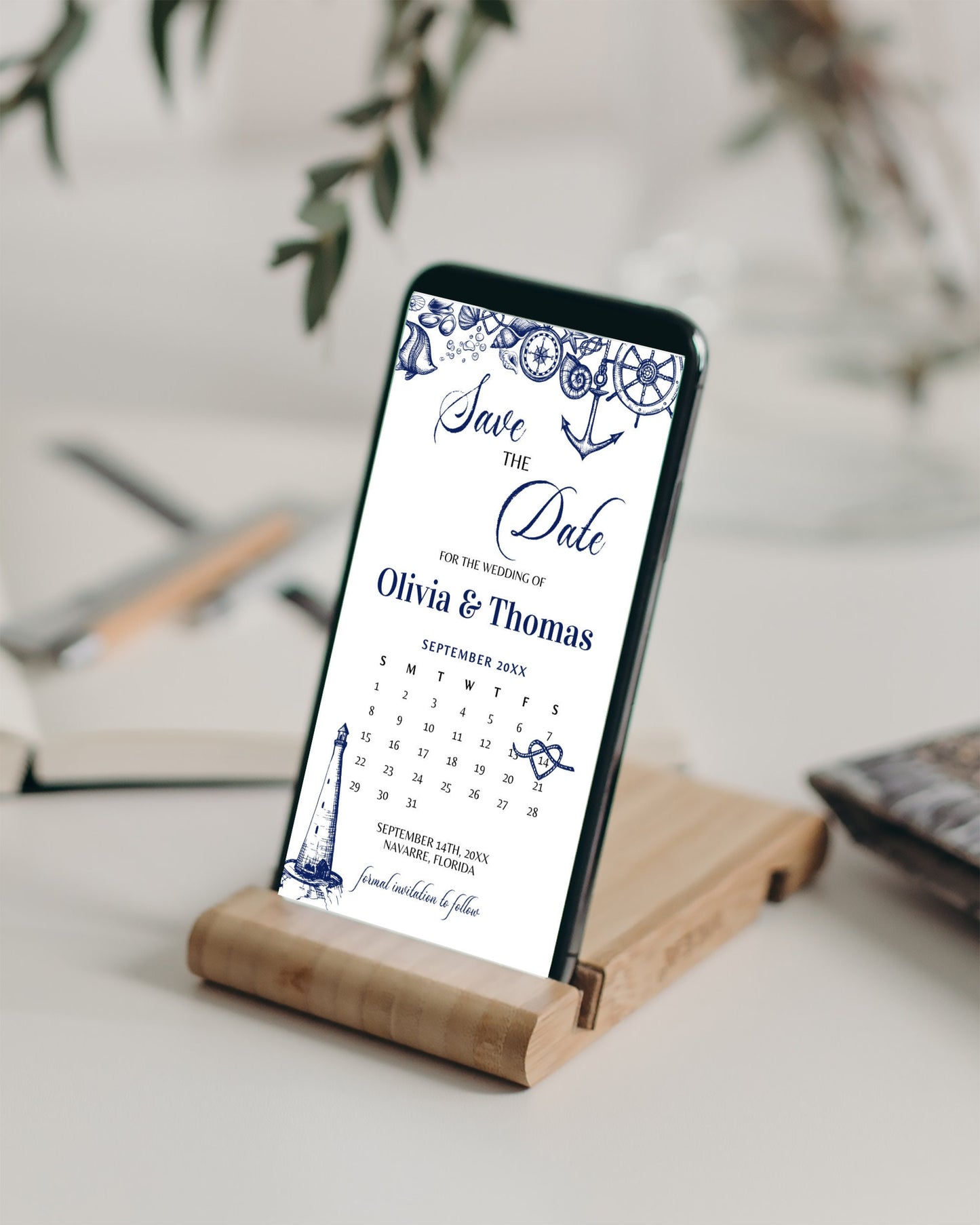 Nautical Wedding Save the Date Calendar Invitation Template for Destination Wedding at the Beach | Digital Template
