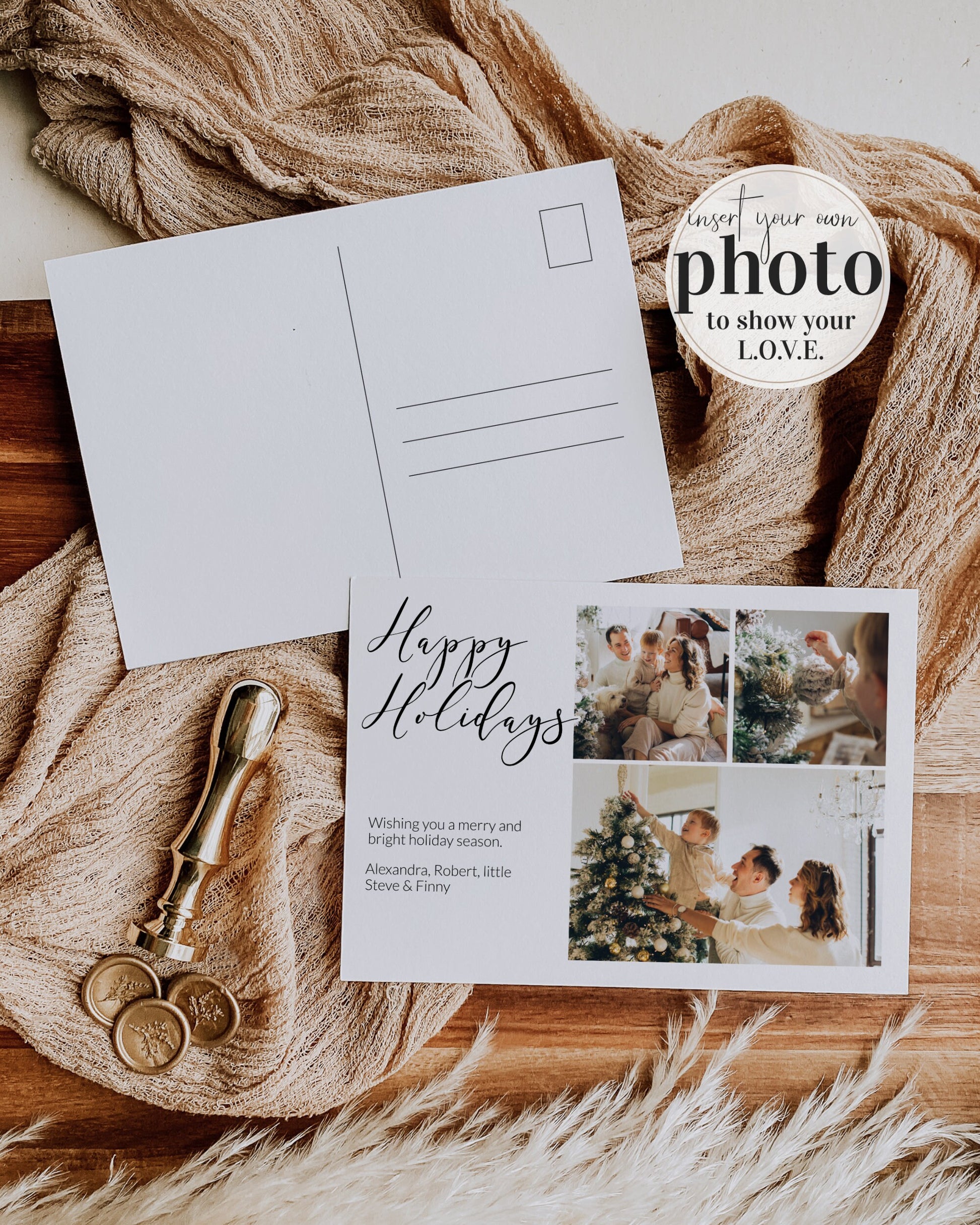 Photo Christmas Postcard Template 2022 with digital download Cute Holiday Card
