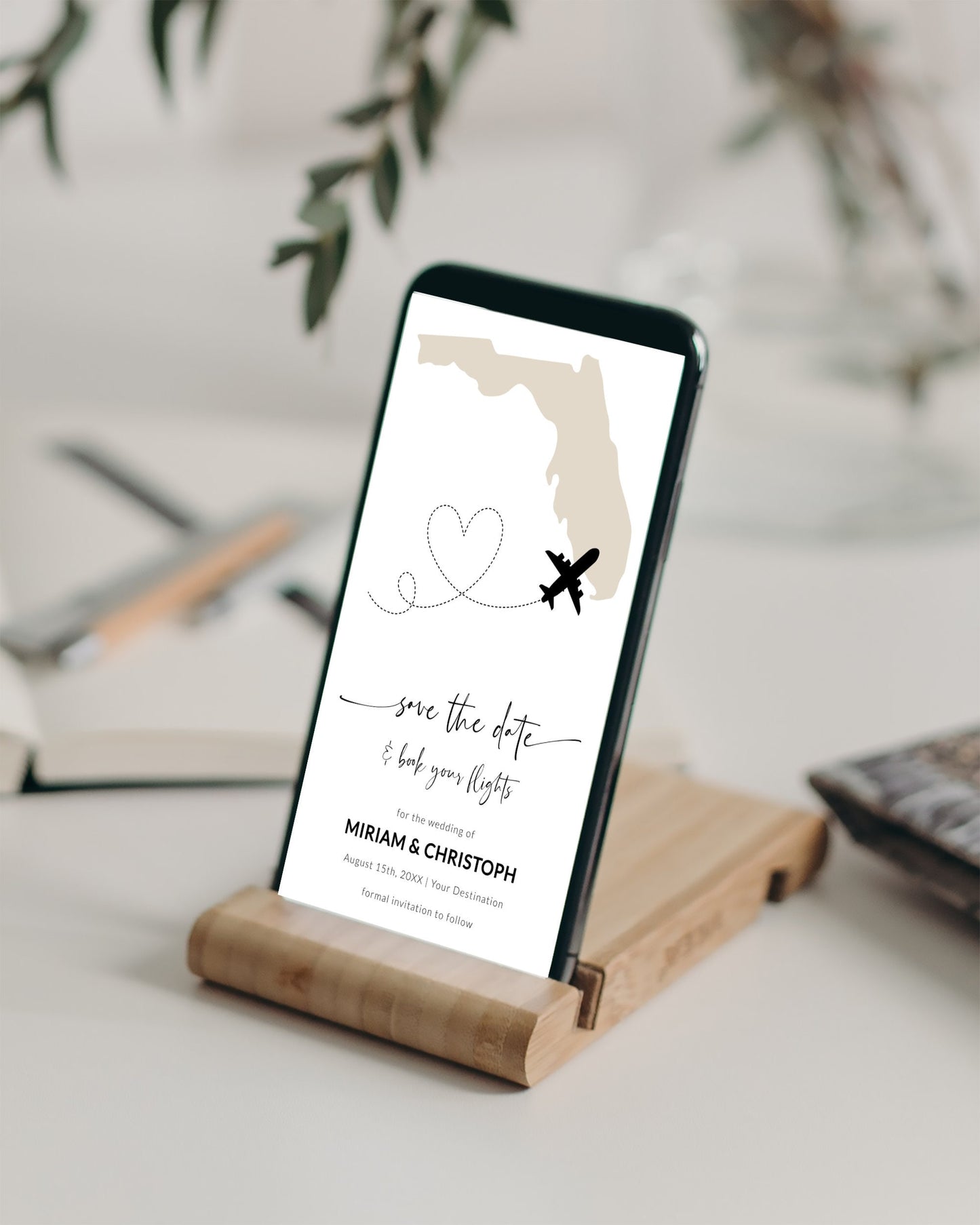 FLORIDA Electronic Passport Invitation for Destination Wedding Save the Date Template #072w